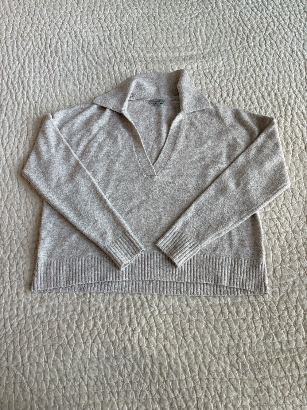Jamison Collared V-Neck Sweater in Light Taupe